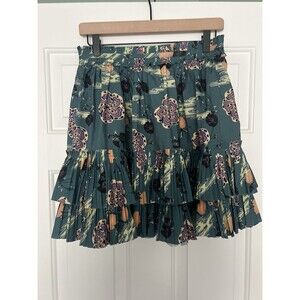Ulla Johnson Leela Pleated Floral Mini Skirt Size 6 Green Ruffle